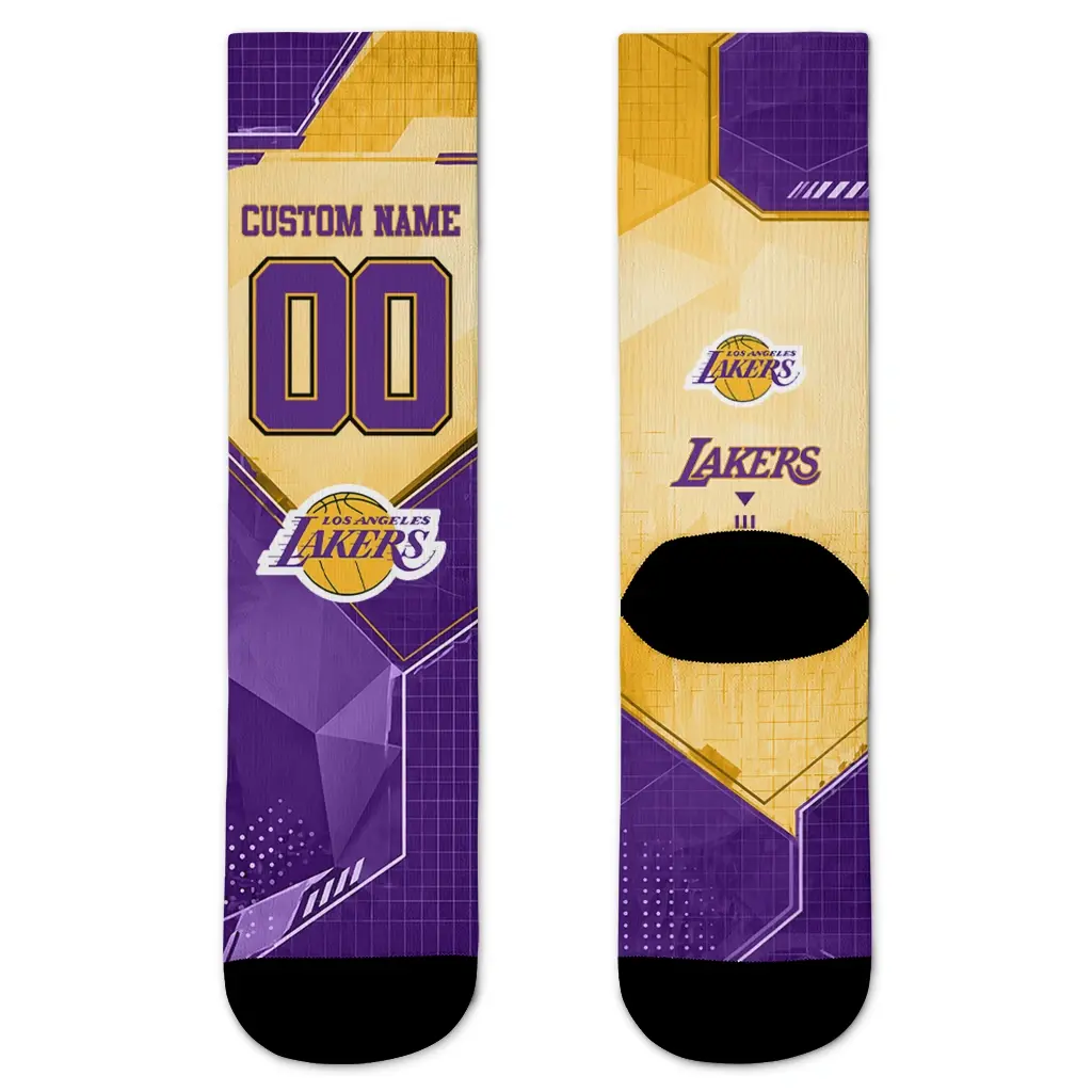 Los Angeles Lakers Socks Customized Geometric Tech Purple Best Selling Los Angeles Lakers Socks Customized Geometric Tech Purple Best Selling