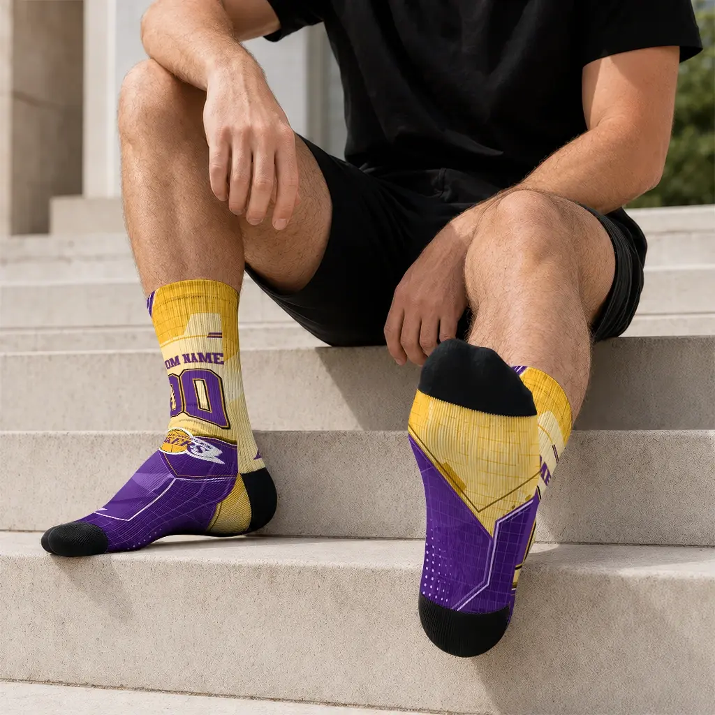 Los Angeles Lakers Socks Customized Geometric Tech Purple Latest Model Los Angeles Lakers Socks Customized Geometric Tech Purple Latest Model