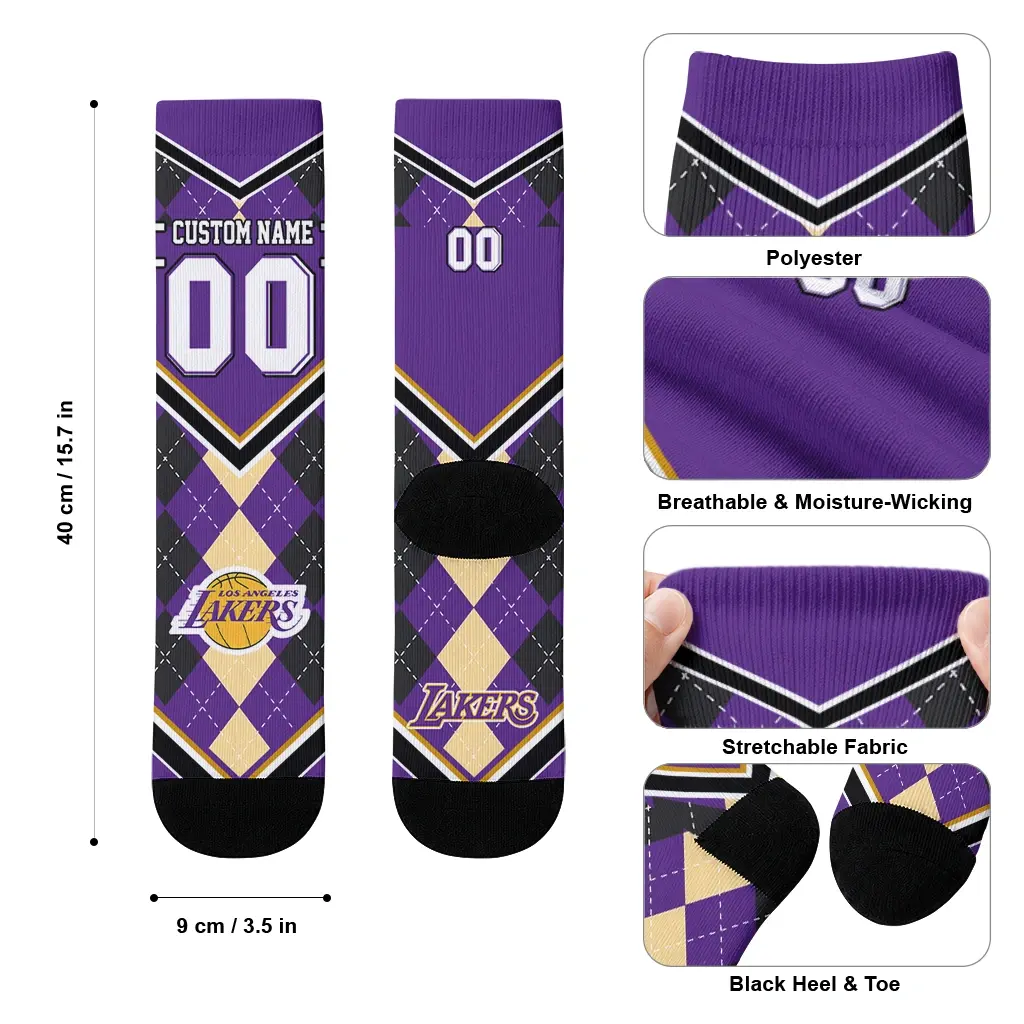 Los Angeles Lakers Socks Personalized Argyle Pattern Purple High Quality Los Angeles Lakers Socks Personalized Argyle Pattern Purple High Quality