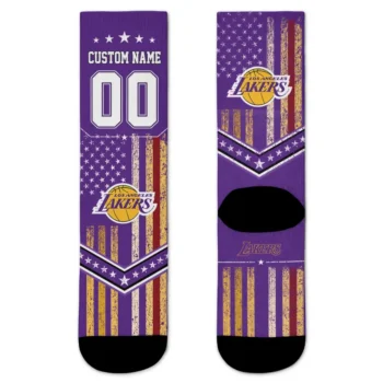 Los Angeles Lakers Socks Personalized Star Stripes Purple White Best Selling