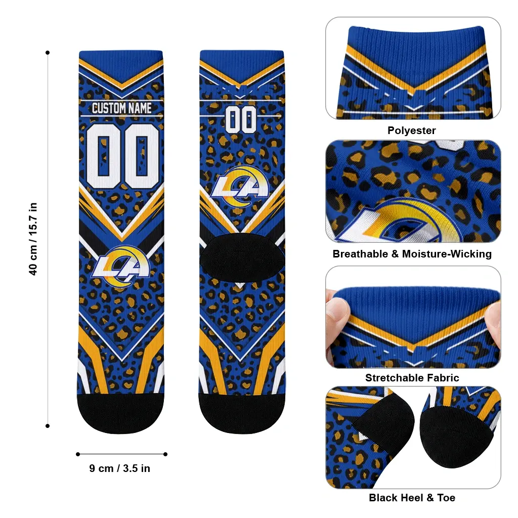 Los Angeles Rams Socks Custom Leopard Print Blue Black High Quality Los Angeles Rams Socks Custom Leopard Print Blue Black High Quality