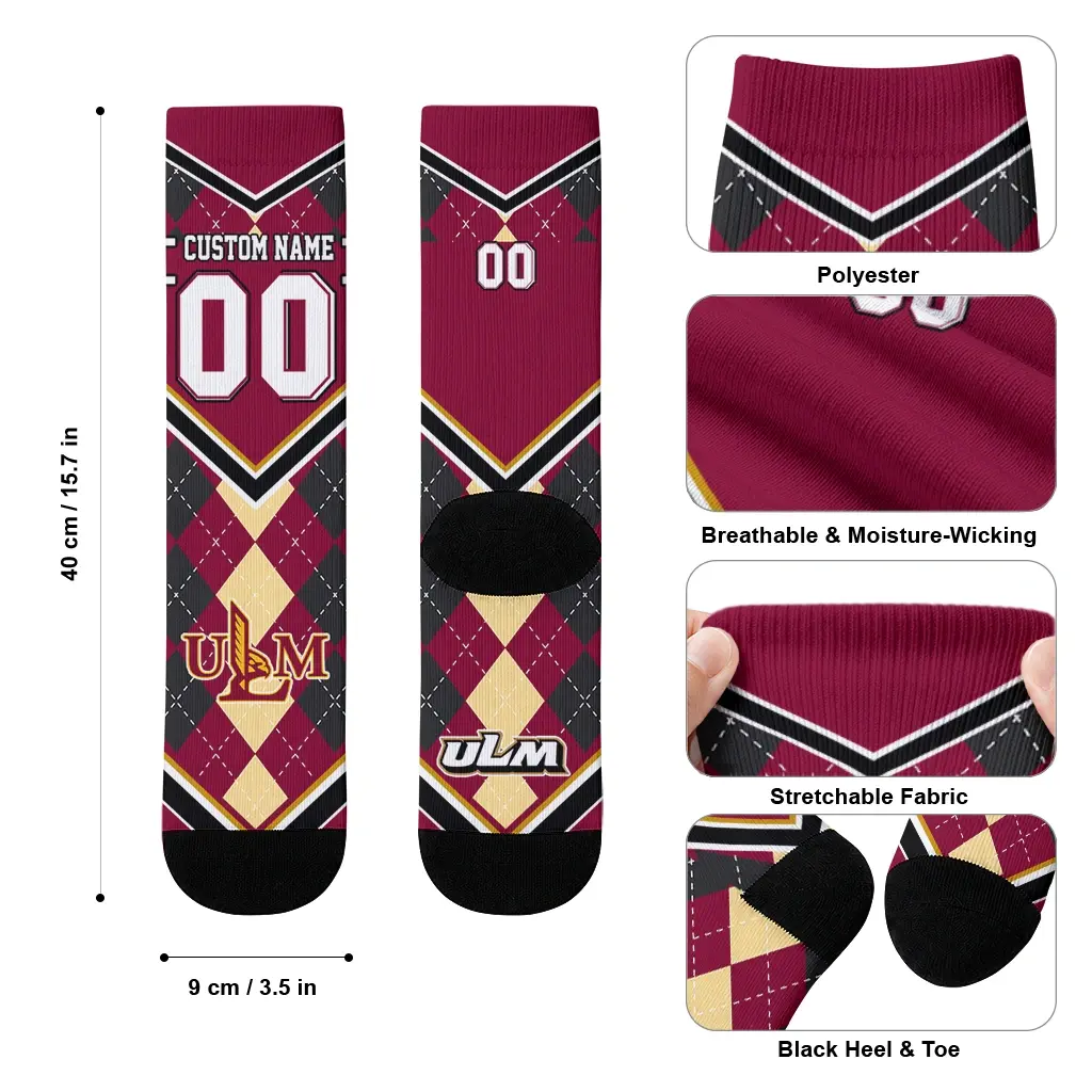 Louisiana Monroe Warhawks Socks Customized Argyle Pattern Red High Quality Louisiana Monroe Warhawks Socks Customized Argyle Pattern Red High Quality