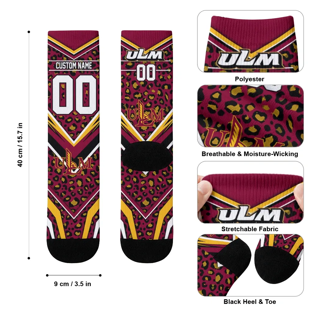 Louisiana Monroe Warhawks Socks Customized Leopard Print Red Black High Quality Louisiana Monroe Warhawks Socks Customized Leopard Print Red Black High Quality