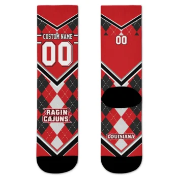 Louisiana Ragin Cajuns Socks Customized Argyle Pattern Red Best Selling