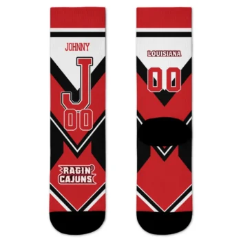 Louisiana Ragin Cajuns Socks Customized Arrow Blocks Red Best Selling