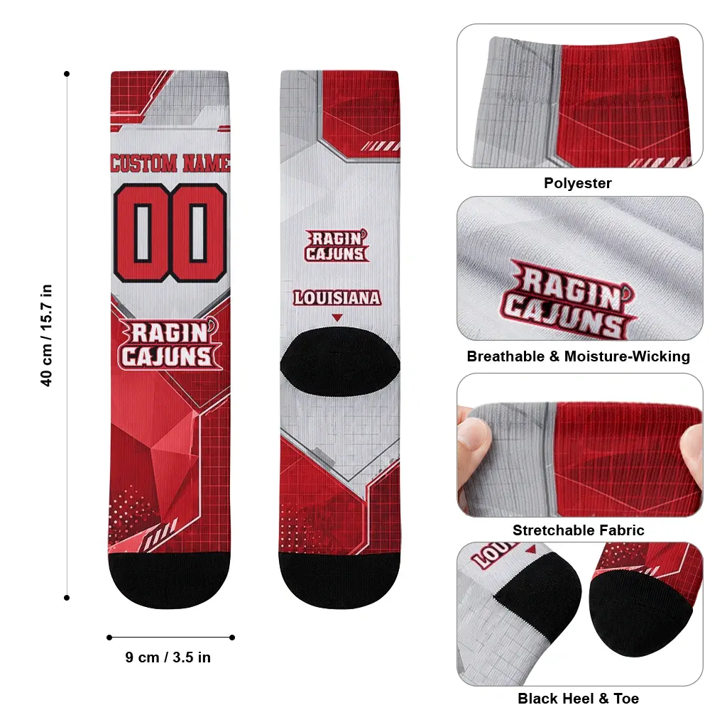 Louisiana Ragin Cajuns Socks Customized Geometric Tech Red High Quality Louisiana Ragin Cajuns Socks Customized Geometric Tech Red High Quality