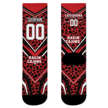 Louisiana Ragin Cajuns Socks Customized Leopard Print Red Black Best Selling