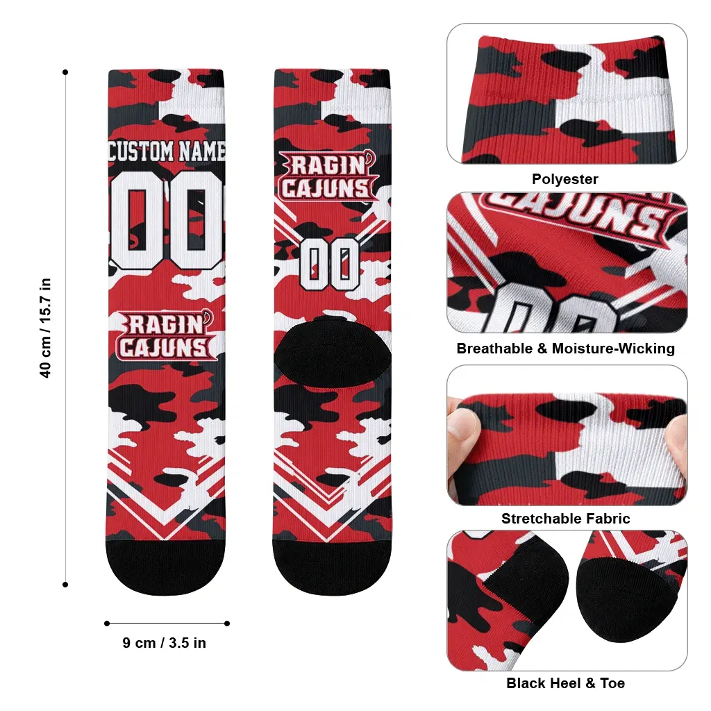 Louisiana Ragin Cajuns Socks Customized Woodland Camo Red High Quality Louisiana Ragin Cajuns Socks Customized Woodland Camo Red High Quality