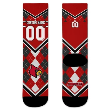 Louisville Cardinals Socks Personalized Argyle Pattern Red Best Selling