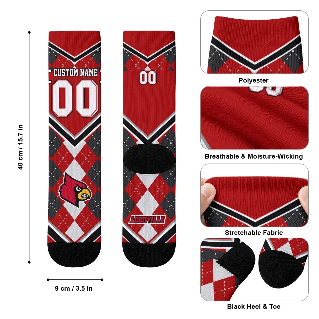 Louisville Cardinals Socks Personalized Argyle Pattern Red High Quality Louisville Cardinals Socks Personalized Argyle Pattern Red High Quality