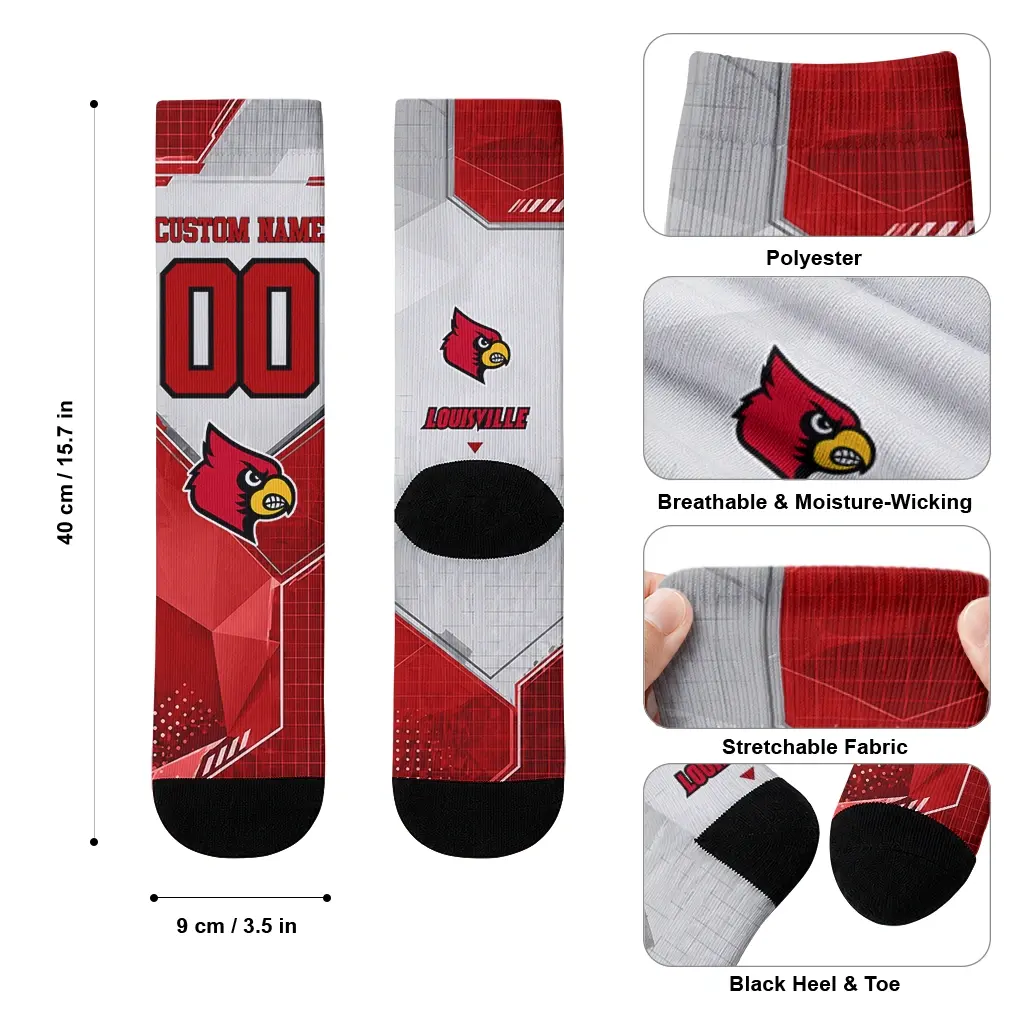 Louisville Cardinals Socks Personalized Geometric Tech Red High Quality Louisville Cardinals Socks Personalized Geometric Tech Red High Quality