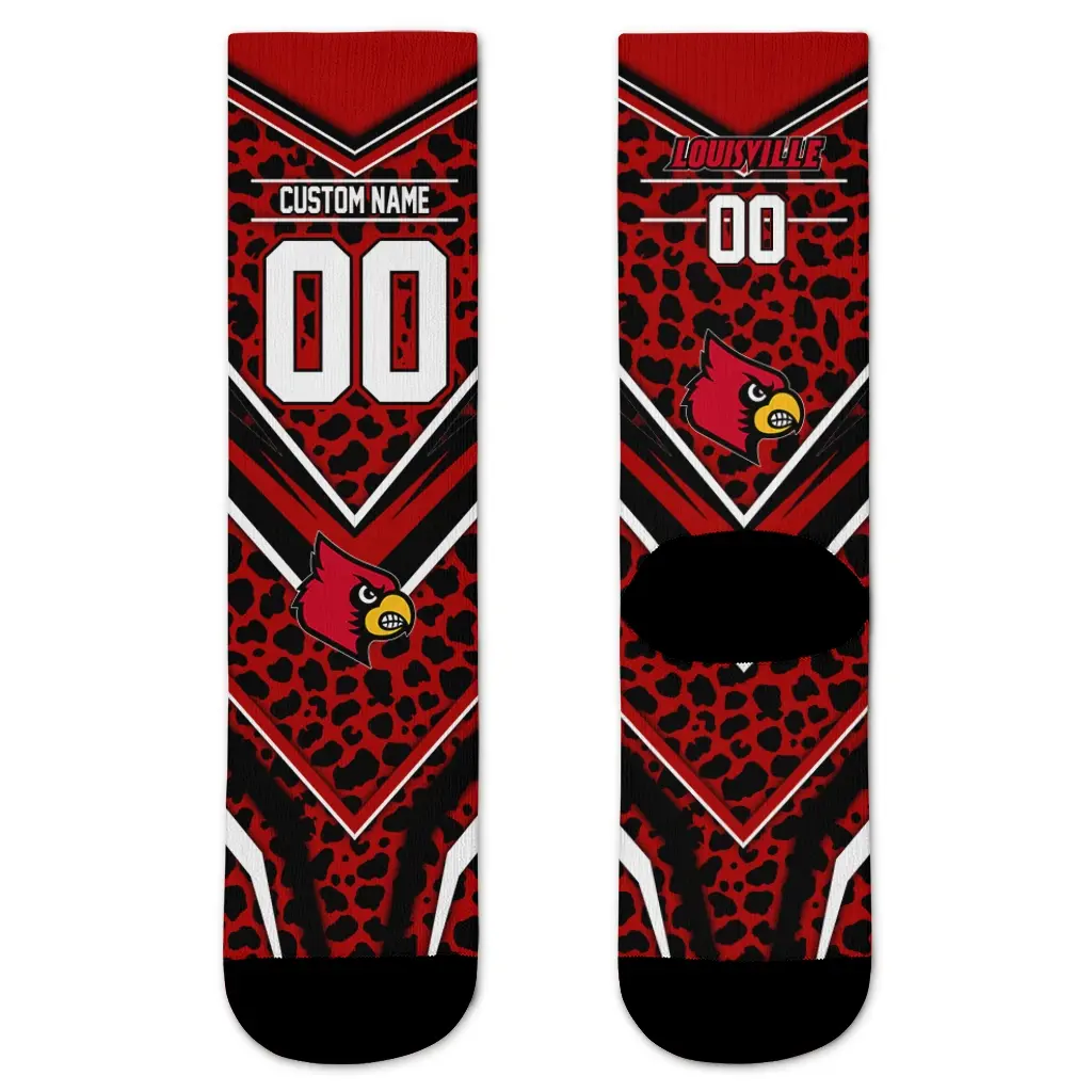 Louisville Cardinals Socks Personalized Leopard Print Red Black Best Selling Louisville Cardinals Socks Personalized Leopard Print Red Black Best Selling