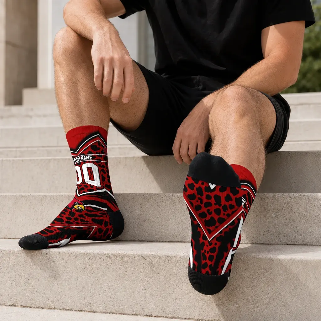 Louisville Cardinals Socks Personalized Leopard Print Red Black Latest Model Louisville Cardinals Socks Personalized Leopard Print Red Black Latest Model