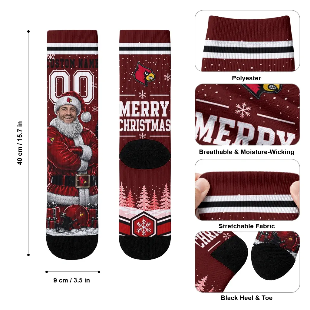 Louisville Cardinals Socks Personalized Snowy Scene Red White High Quality Louisville Cardinals Socks Personalized Snowy Scene Red White High Quality