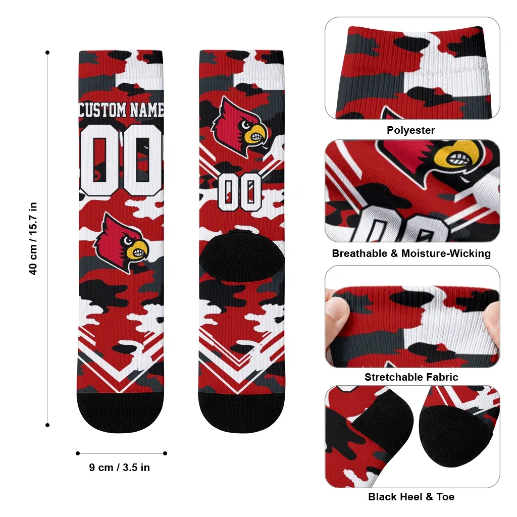 Louisville Cardinals Socks Personalized Woodland Camo Red High Quality Louisville Cardinals Socks Personalized Woodland Camo Red High Quality