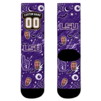 Lsu Tigers Socks Custom Scattered Icons Purple Best Selling