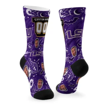 Lsu Tigers Socks Custom Scattered Icons Purple Fashion Forward