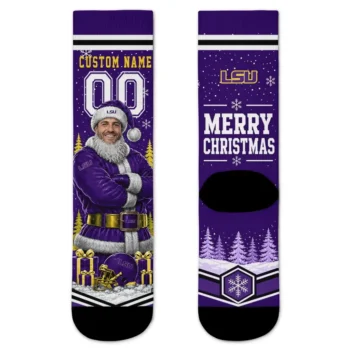 Lsu Tigers Socks Custom Snowy Scene Purple White Best Selling