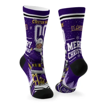 Lsu Tigers Socks Custom Snowy Scene Purple White Fashion Forward