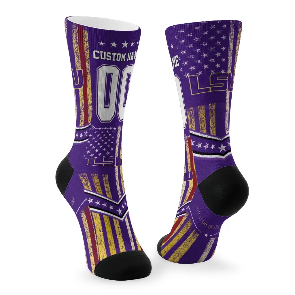 Lsu Tigers Socks Custom Star Stripes Purple White Fashion Forward Lsu Tigers Socks Custom Star Stripes Purple White Fashion Forward