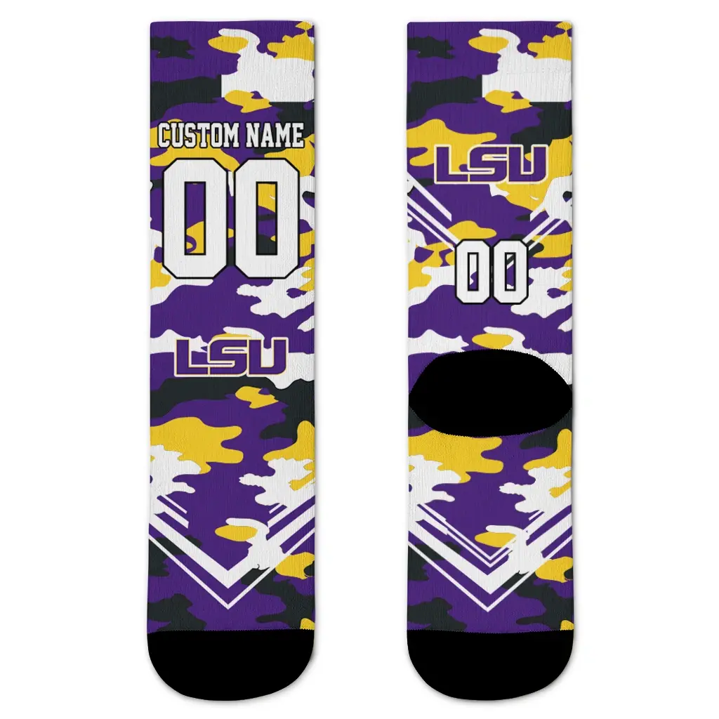 Lsu Tigers Socks Custom Woodland Camo Purple Best Selling Lsu Tigers Socks Custom Woodland Camo Purple Best Selling