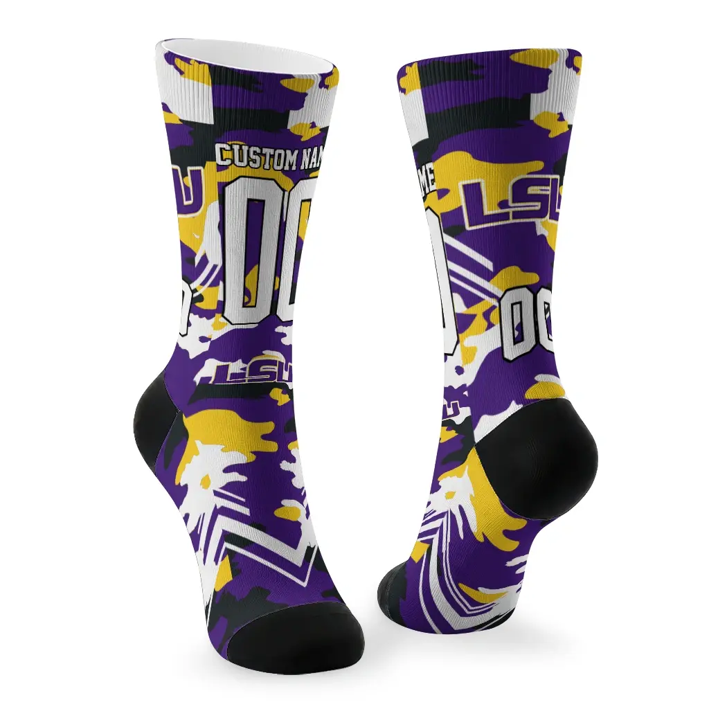 Lsu Tigers Socks Custom Woodland Camo Purple Fashion Forward Lsu Tigers Socks Custom Woodland Camo Purple Fashion Forward