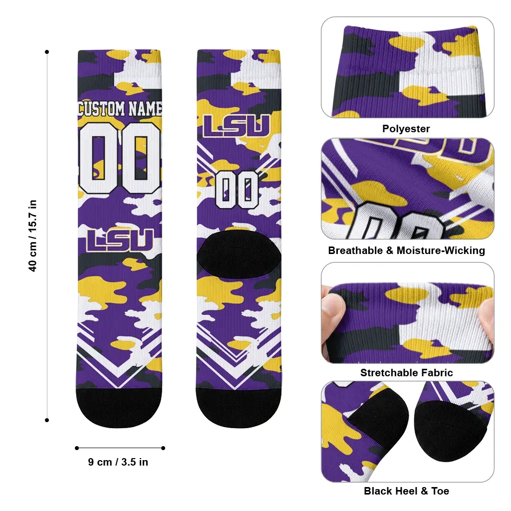 Lsu Tigers Socks Custom Woodland Camo Purple High Quality Lsu Tigers Socks Custom Woodland Camo Purple High Quality
