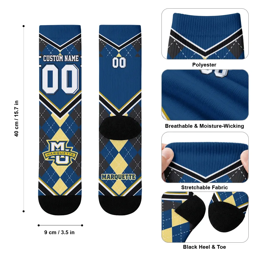 Marquette Golden Eagles Socks Custom Argyle Pattern Blue High Quality Marquette Golden Eagles Socks Custom Argyle Pattern Blue High Quality