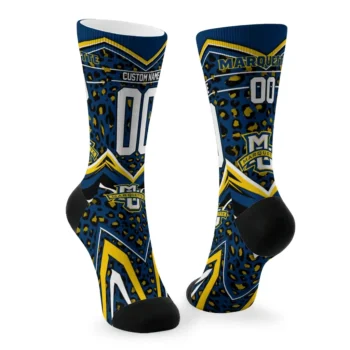Marquette Golden Eagles Socks Custom Leopard Print Blue Black Fashion Forward