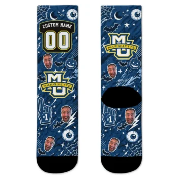Marquette Golden Eagles Socks Custom Scattered Icons Blue Best Selling