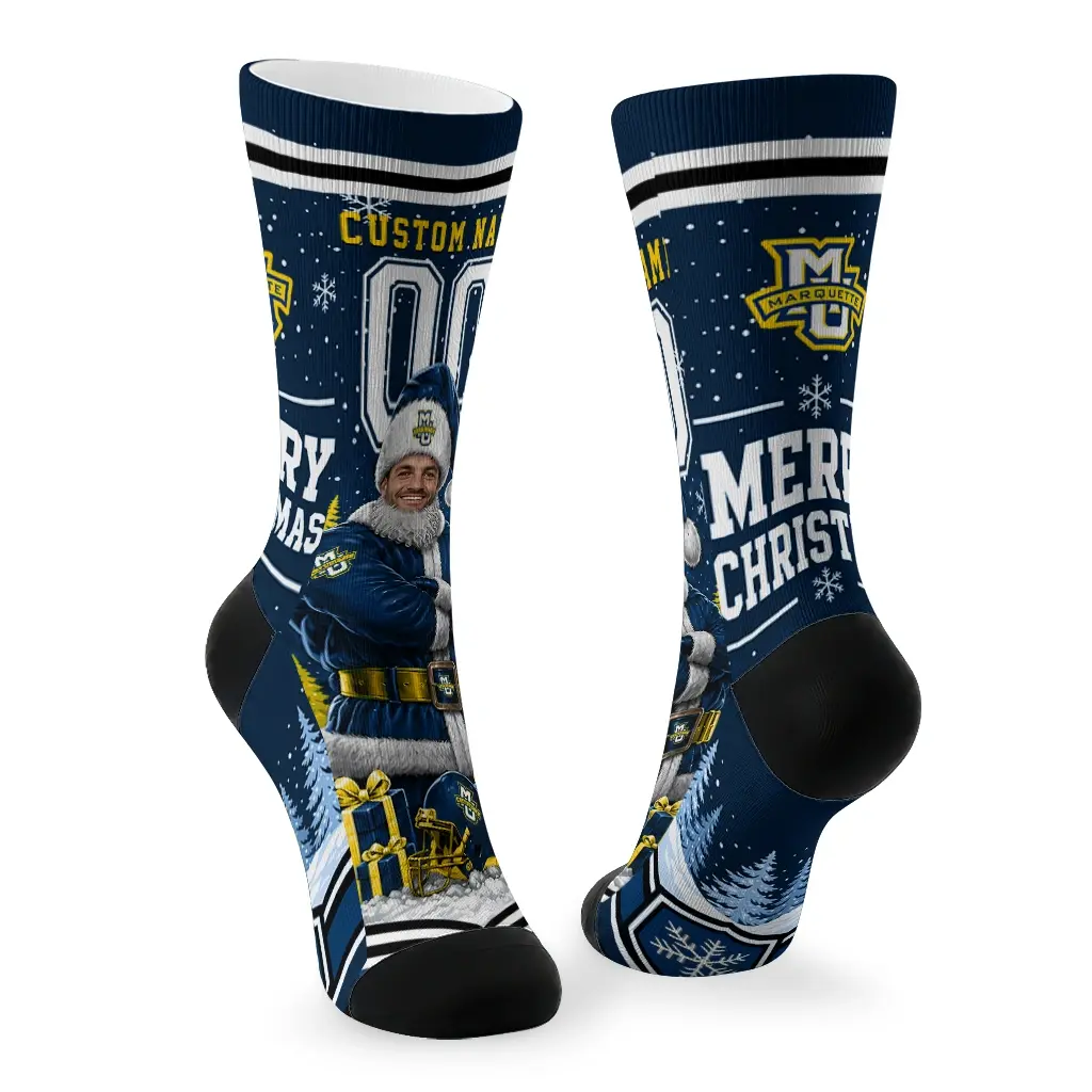Marquette Golden Eagles Socks Custom Snowy Scene Blue White Fashion Forward Marquette Golden Eagles Socks Custom Snowy Scene Blue White Fashion Forward