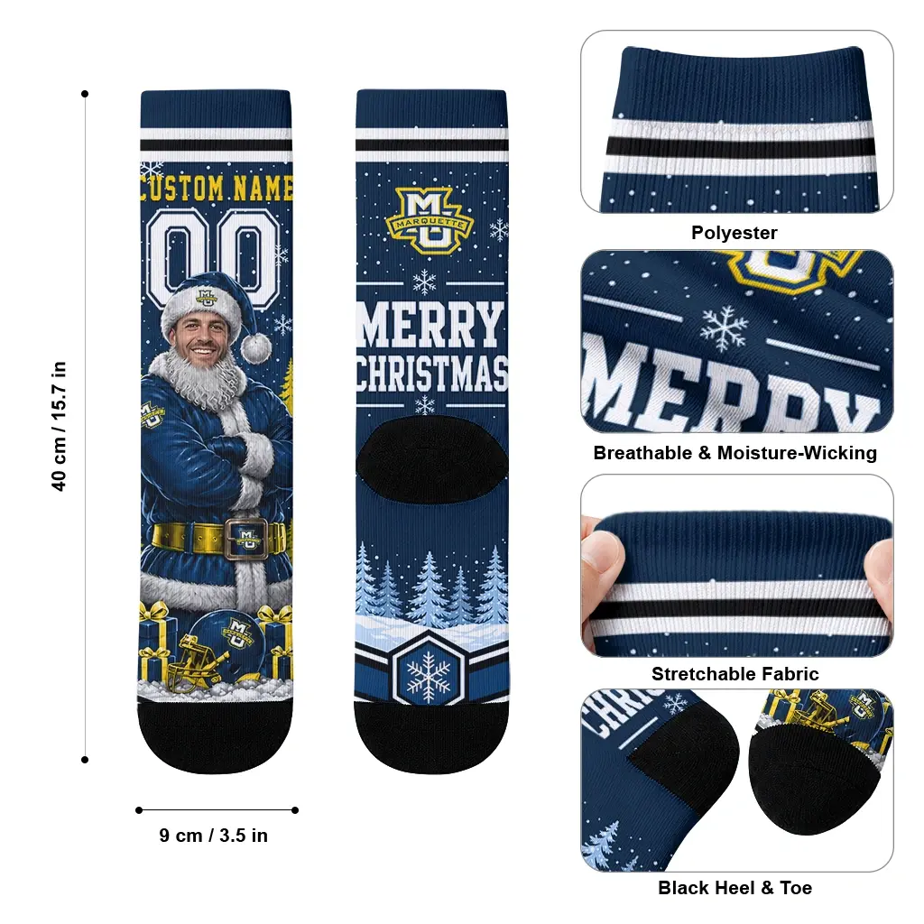 Marquette Golden Eagles Socks Custom Snowy Scene Blue White High Quality Marquette Golden Eagles Socks Custom Snowy Scene Blue White High Quality