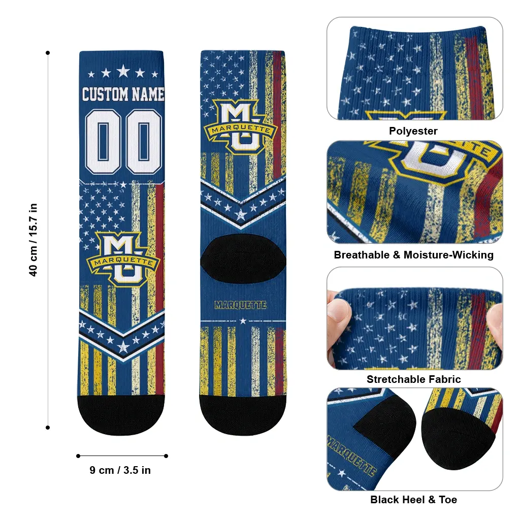 Marquette Golden Eagles Socks Custom Star Stripes Blue White High Quality Marquette Golden Eagles Socks Custom Star Stripes Blue White High Quality