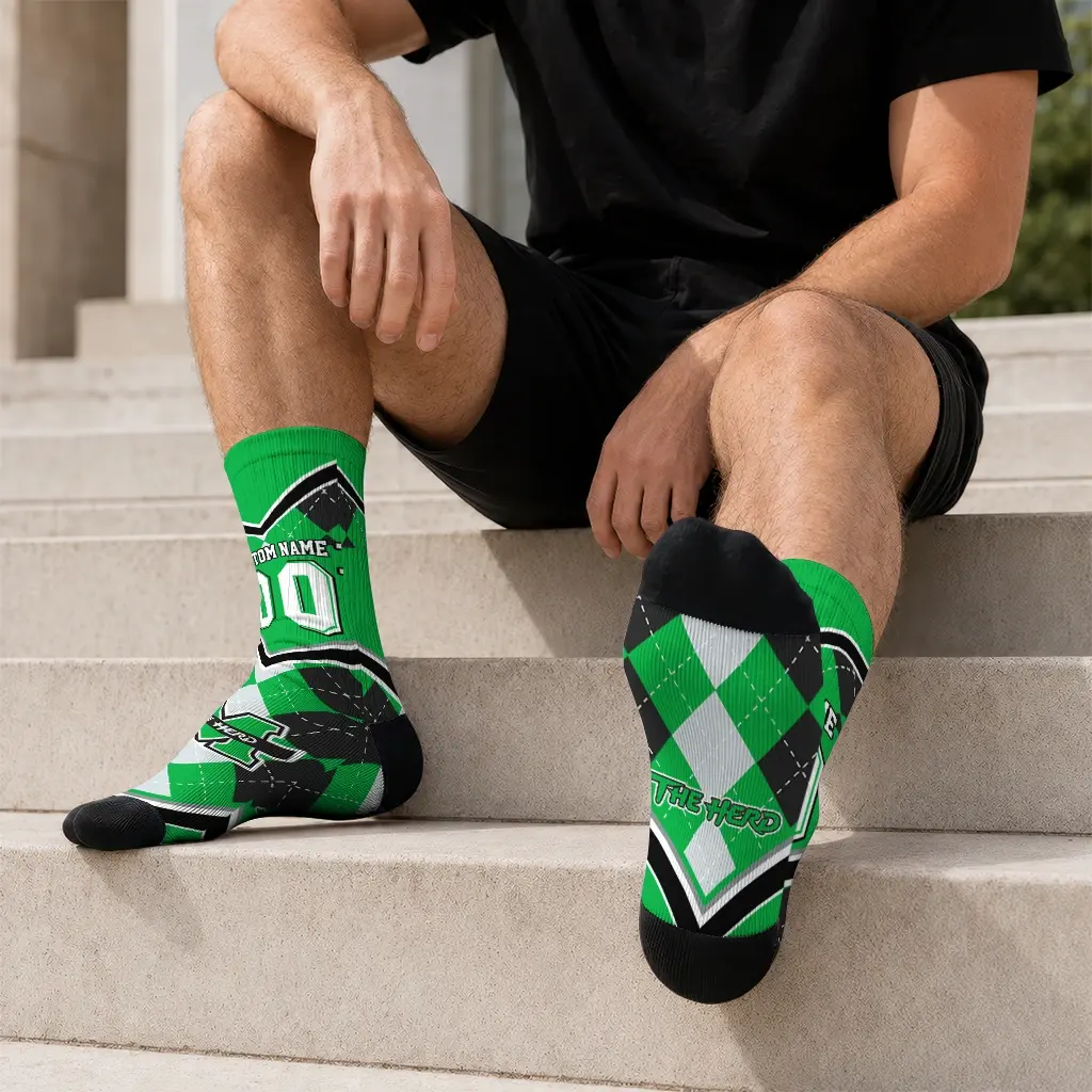 Marshall Thundering Herd Socks Customized Argyle Pattern Green Latest Model Marshall Thundering Herd Socks Customized Argyle Pattern Green Latest Model