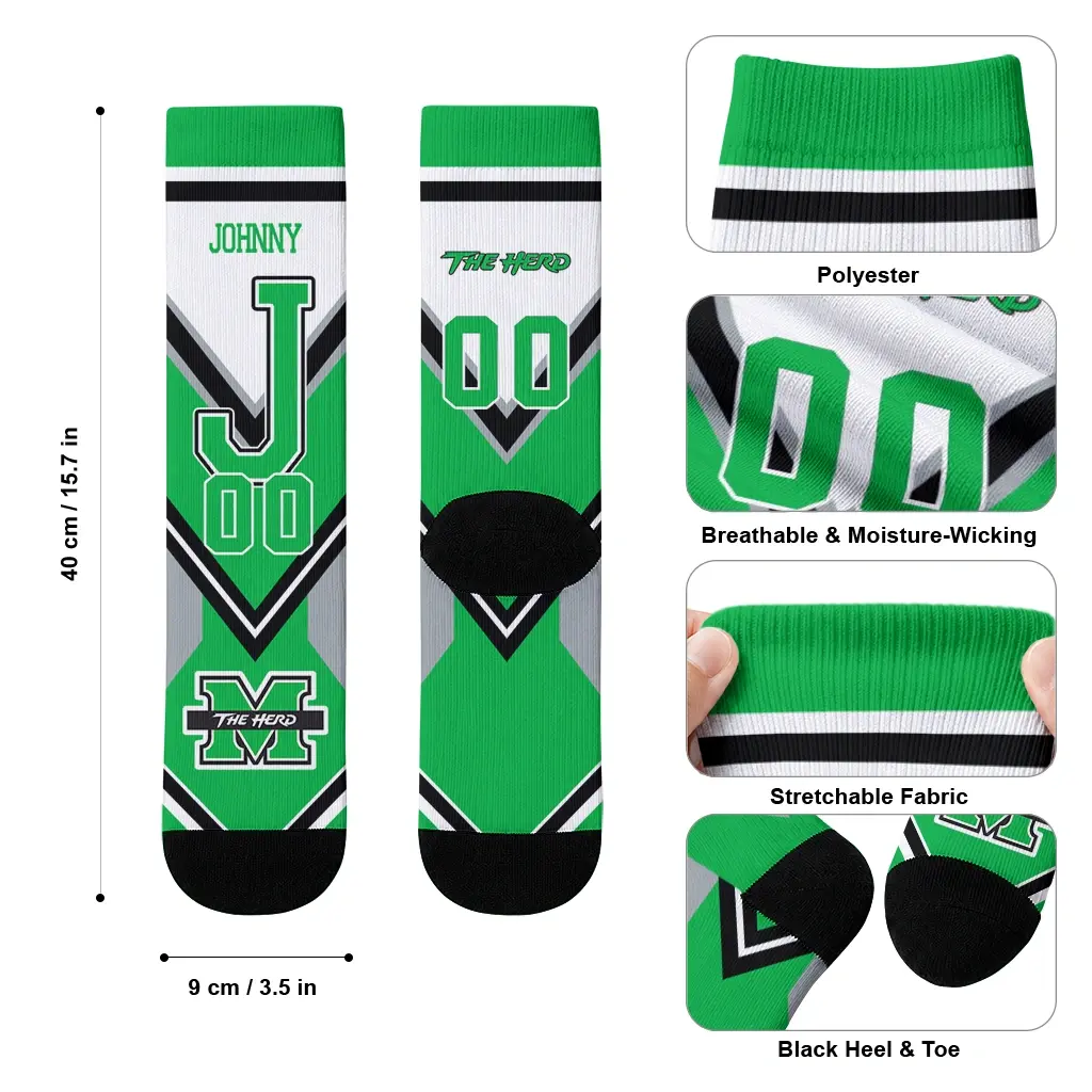 Marshall Thundering Herd Socks Customized Arrow Blocks Green High Quality Marshall Thundering Herd Socks Customized Arrow Blocks Green High Quality