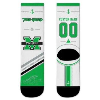 Marshall Thundering Herd Socks Customized Nautical Icons Green White Best Selling