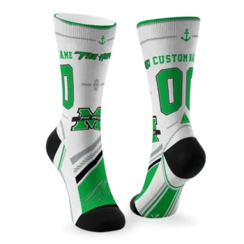 Marshall Thundering Herd Socks Customized Nautical Icons Green White Fashion Forward