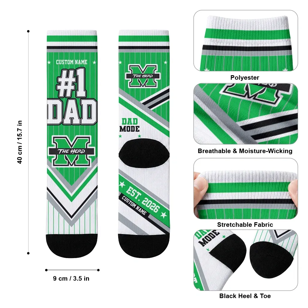 Marshall Thundering Herd Socks Customized Pinstripe Chevron Green White High Quality Marshall Thundering Herd Socks Customized Pinstripe Chevron Green White High Quality