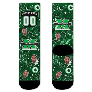 Marshall Thundering Herd Socks Customized Scattered Icons Green Best Selling
