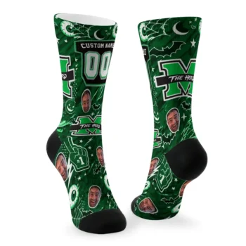 Marshall Thundering Herd Socks Customized Scattered Icons Green Fashion Forward