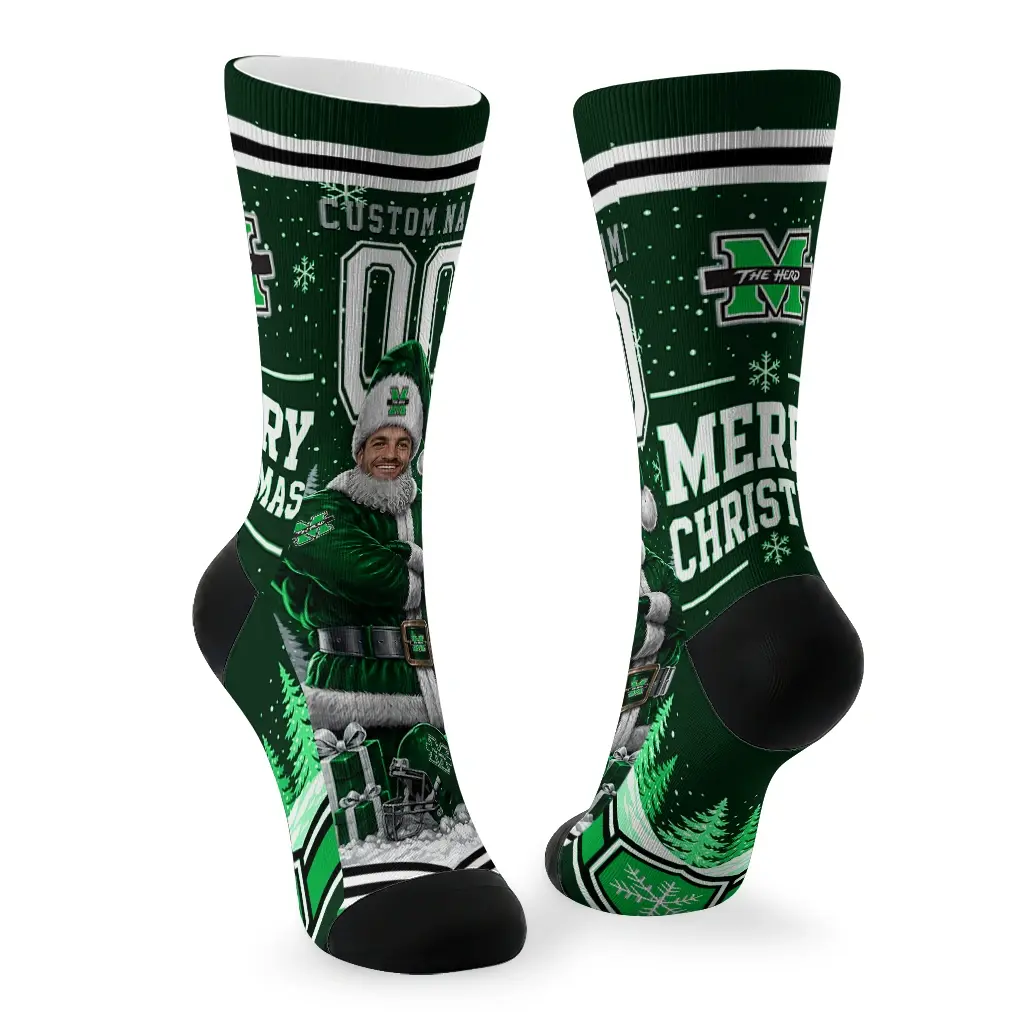 Marshall Thundering Herd Socks Customized Snowy Scene Green White Fashion Forward Marshall Thundering Herd Socks Customized Snowy Scene Green White Fashion Forward