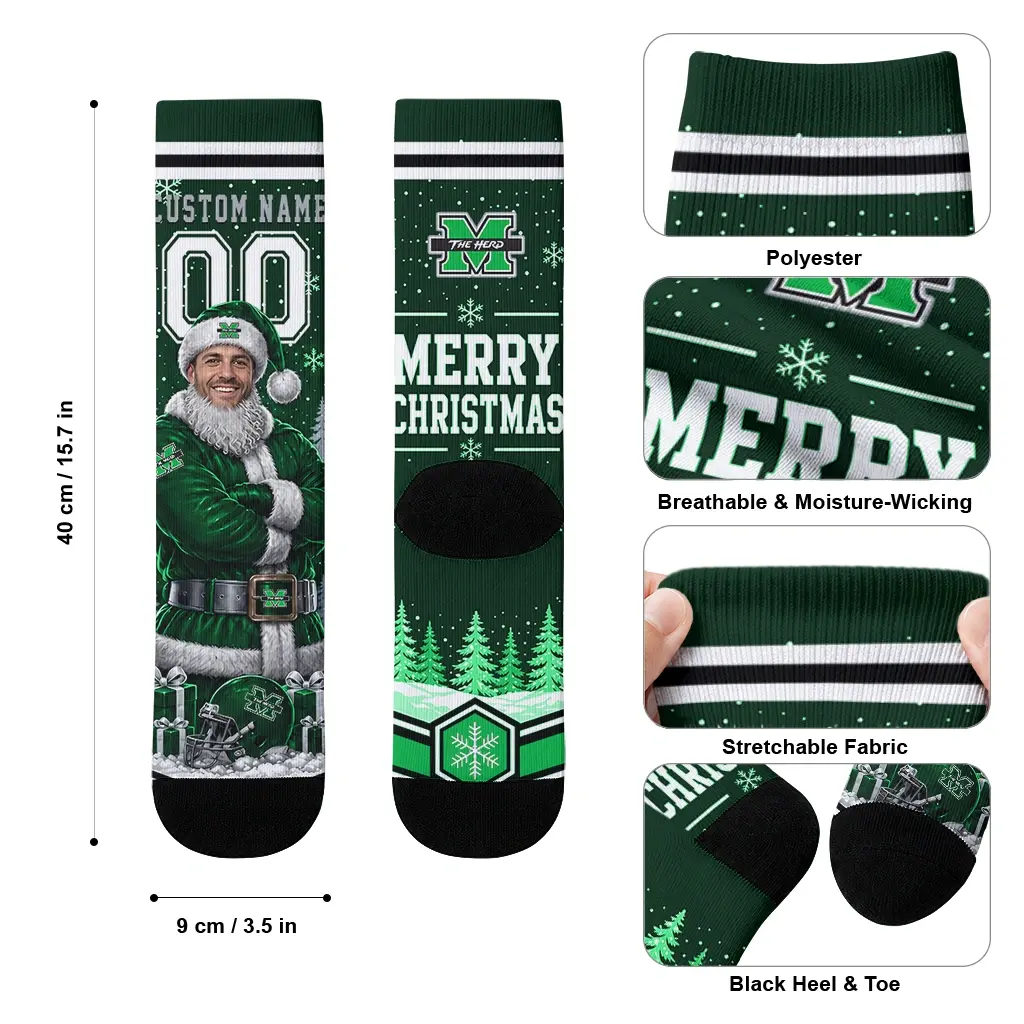 Marshall Thundering Herd Socks Customized Snowy Scene Green White High Quality Marshall Thundering Herd Socks Customized Snowy Scene Green White High Quality
