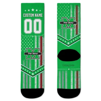 Marshall Thundering Herd Socks Customized Star Stripes Green White Best Selling
