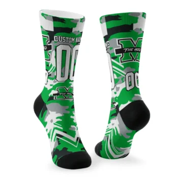 Marshall Thundering Herd Socks Customized Woodland Camo Green Fashion Forward