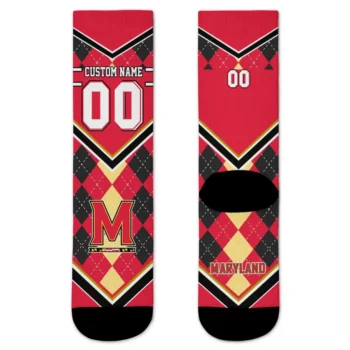 Maryland Terrapins Socks Personalized Argyle Pattern Red Best Selling