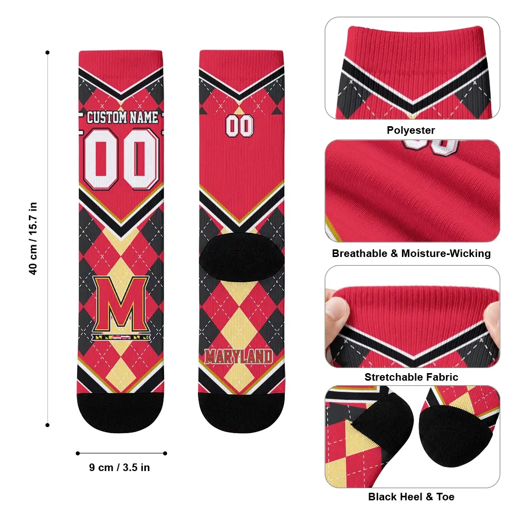 Maryland Terrapins Socks Personalized Argyle Pattern Red High Quality Maryland Terrapins Socks Personalized Argyle Pattern Red High Quality