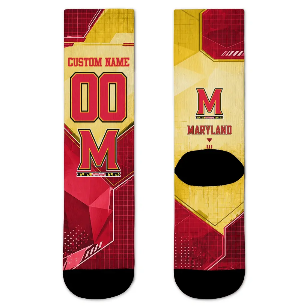 Maryland Terrapins Socks Personalized Geometric Tech Red Best Selling Maryland Terrapins Socks Personalized Geometric Tech Red Best Selling