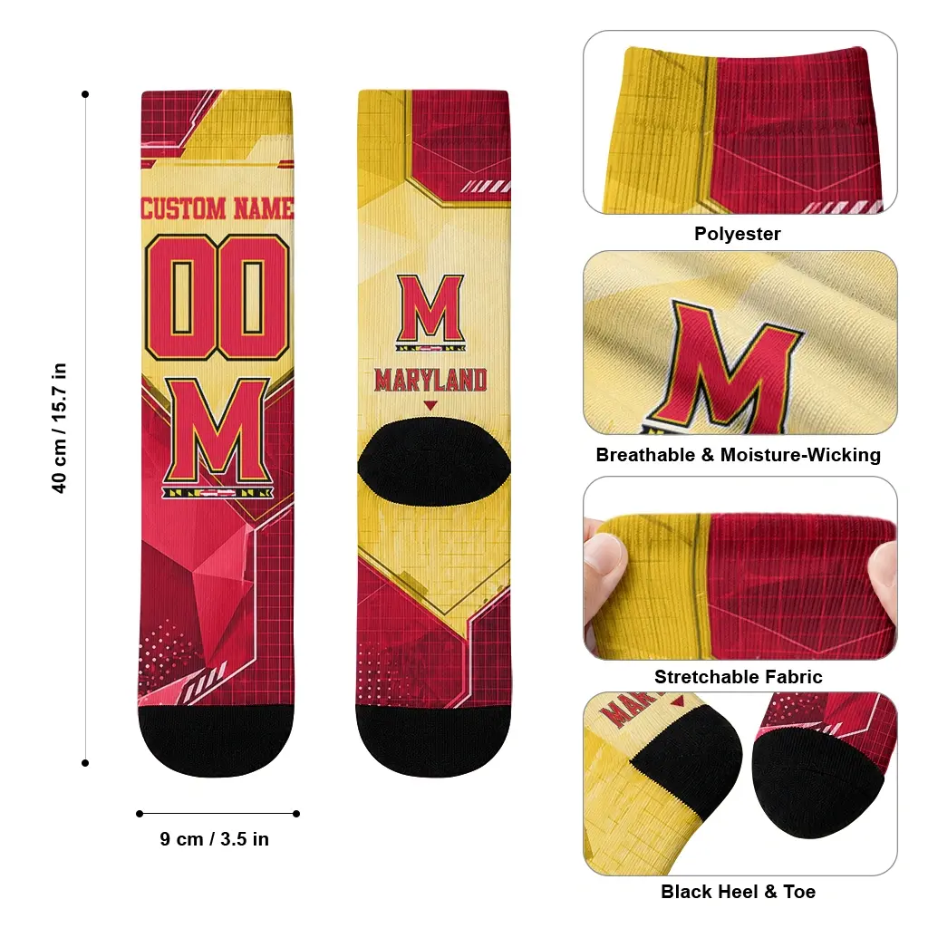 Maryland Terrapins Socks Personalized Geometric Tech Red High Quality Maryland Terrapins Socks Personalized Geometric Tech Red High Quality