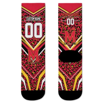 Maryland Terrapins Socks Personalized Leopard Print Red Black Best Selling