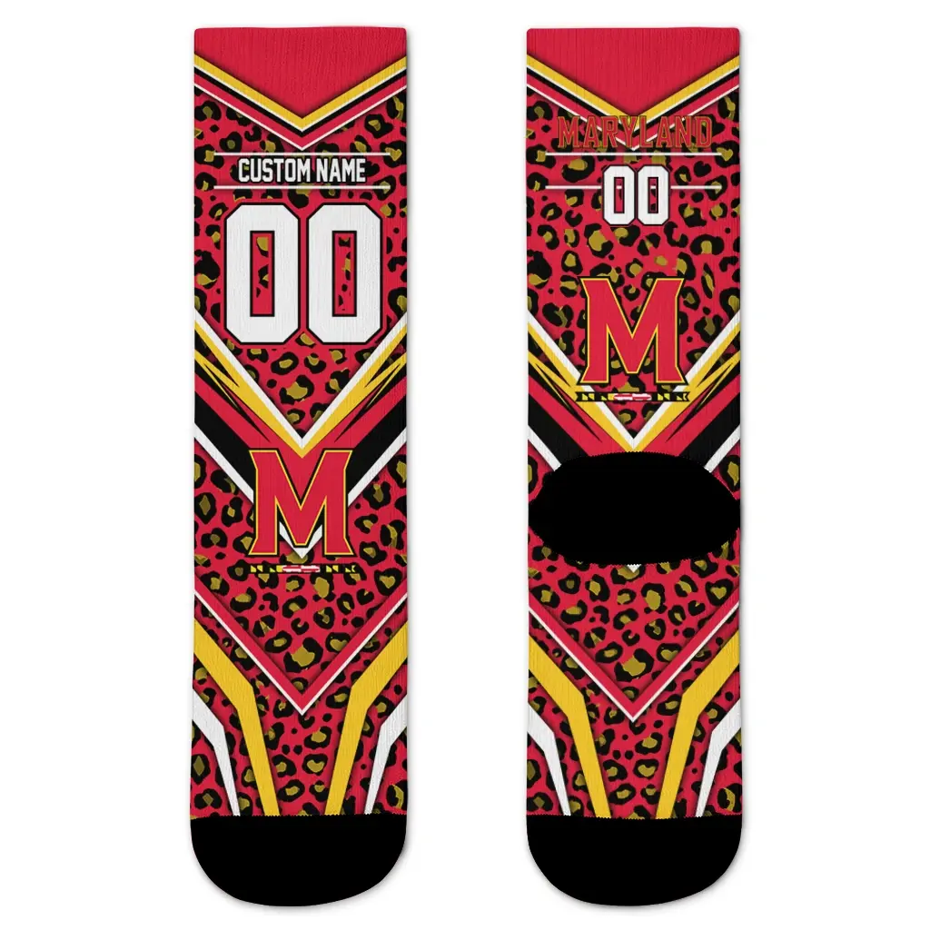 Maryland Terrapins Socks Personalized Leopard Print Red Black Best Selling Maryland Terrapins Socks Personalized Leopard Print Red Black Best Selling